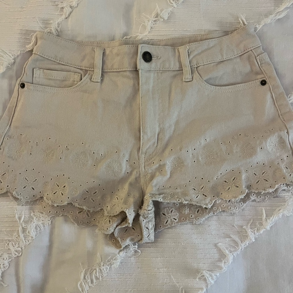 Cream Eyelet Jean Shorts